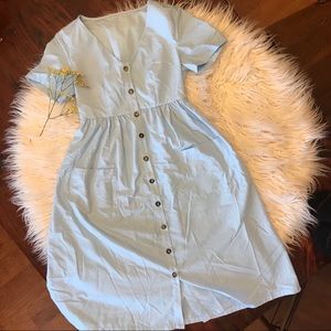 Frigirl v neck button front midi dress, blue S